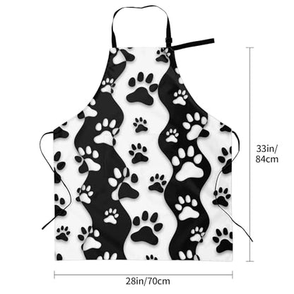 Art Apron with Pocket for Women Men | Kitchen Aprons Chef Apron for Cooking Baking BBQ Painting Gardening - color: Black White Dog Paws