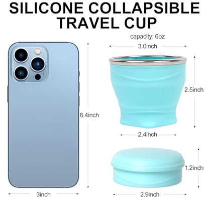 Collapsible Cup with Lid - 6oz Mini Silicone Folding Travel Cup with Steel Rim - BPA Free Small Portable Pocket Cup for Camping, Hiking, Kids, Mouthwash & Pills (Gulf Blue) - color: Bay Blue