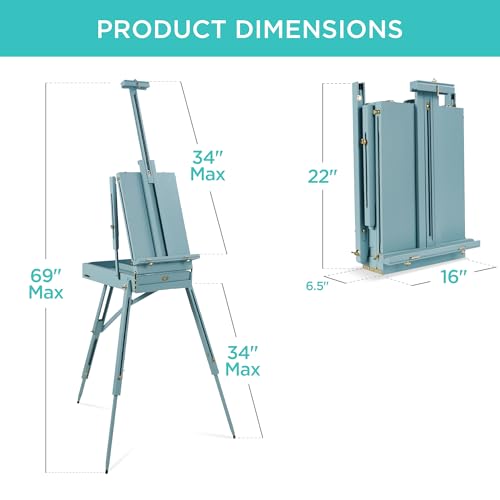 Best Choice Products Art Easel for Painting, Portable Wooden Adjustable Artist Tripod with Sketch Box, 32-Piece Art Set with Acrylic Paints, Brushes, Canvases & Palette - Blue - style: Blue