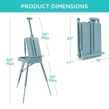 Best Choice Products Art Easel for Painting, Portable Wooden Adjustable Artist Tripod with Sketch Box, 32-Piece Art Set with Acrylic Paints, Brushes, Canvases & Palette - Blue - style: Blue