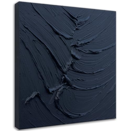 zoinart Black Textured Wall Art, 20x20 Hand Painted Abstract Oil Paintings on Canvas, Thick Texture Black Minimalist Contemporary Art - color: BL-058