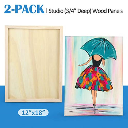 Falling in Art 2 Pack 12x18 Unfinished Birch Wood Panels Kit for Painting | Studio 3/4’’ Deep Wood Canvas, Cradle Boards for Acrylic Pouring, Art, Crafts, Epoxy Resin, Laser Engraving Cutting - size: 12'' x 18''