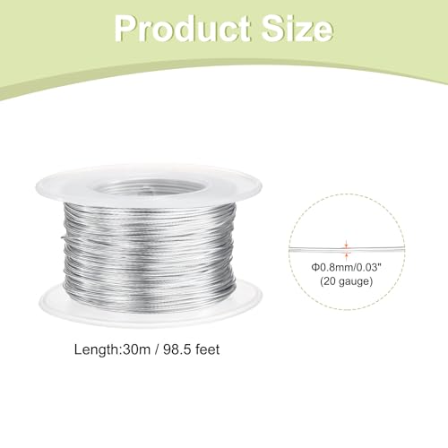 HARFINGTON 20 Gauge Aluminum Craft Wire 0.8mm 98.5ft Flexible Bendable Anodized Metal Jewelry Sculpting Wire for Jewelry Making Modelling Craft DIY, Bright Silver - color: Bright Silver, size: 30M x 0.8mm