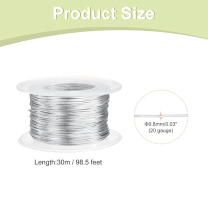 HARFINGTON 20 Gauge Aluminum Craft Wire 0.8mm 98.5ft Flexible Bendable Anodized Metal Jewelry Sculpting Wire for Jewelry Making Modelling Craft DIY, Bright Silver - color: Bright Silver, size: 30M x 0.8mm