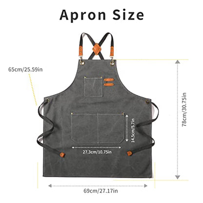 Tosewever Canvas Cross Back Chef Cotton Aprons for Men Women with Large Pockets - color: Grey