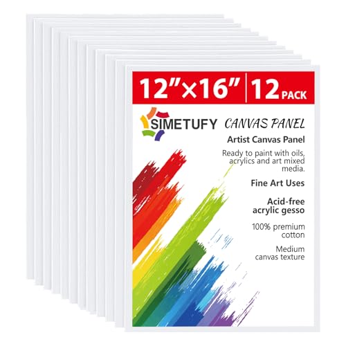 12 Pcs 12x16Inch Large Canvas Boards for Painting, Flat Art Panels | Gesso Primed Acid-Free 100% Cotton for Acrylic Oil Watercolor Tempera Paint - size: 12"x16"