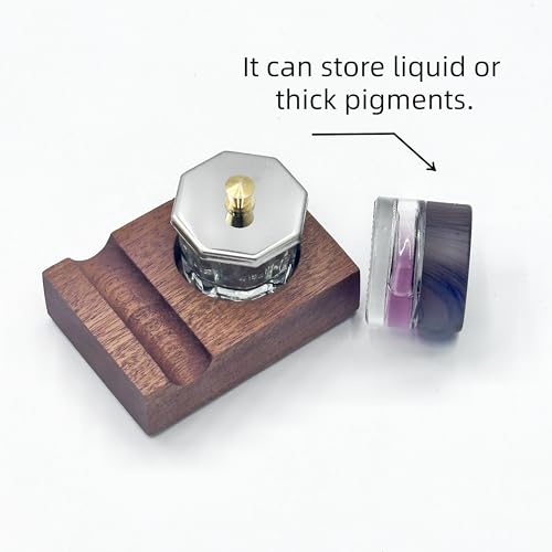 Wooden Dip Pen Holder with Ink Well, Pen Rest with 2 Empty Glass Ink Containers, Desktop Calligraphy Writing Set for Oblique Nib Dip Pens