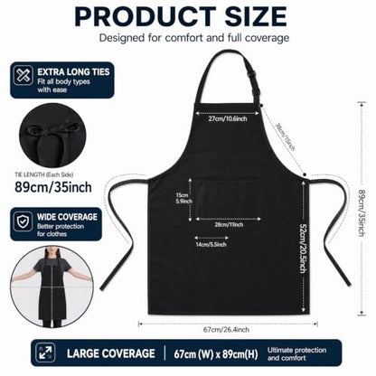 Polyester White/Black Bib Apron - 2 Large Pockets Women Aprons for Kitchen, Baking, Painting, and Halloween - color: Black