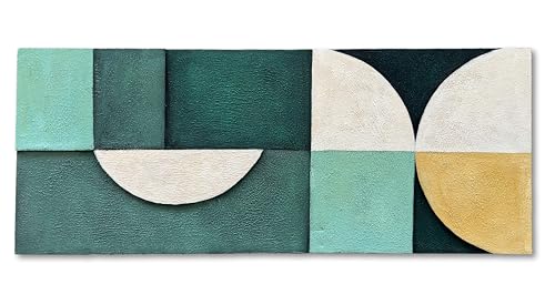 Art Hand-Painted Blue and Green Geometric Figure Abstract Oil Painting 24x60-inch Large Canvas Art Wall for Home and Office Wall Decoration - color: Yi111