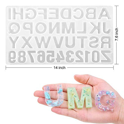 Nupinta 244Pcs Alphabet Silicone Resin Casting Molds Kit, Reversed Letters & Numbers Epoxy Casting Molds with Pin Vise Set for DIY Making Keychain/House Number Resin Crafts