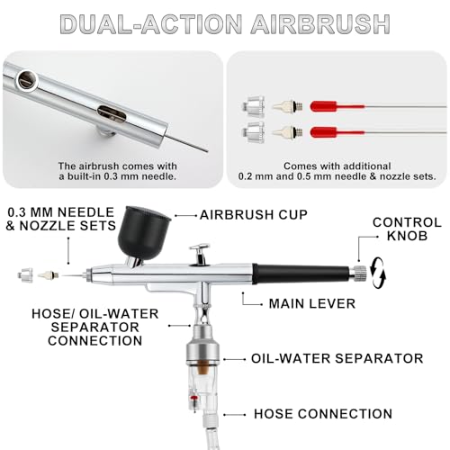 Roizefar Airbrush Cleaning Kit, Airbrush Cleaning Pot with 6 Airbrush Cleaner and 2 Thinner Airbrush Kit with Compressor, 55 PSI Non-Clogging Air Brush Painting Set Perfect for Painting, Modeling