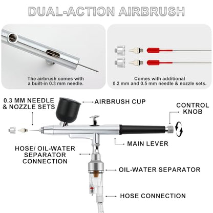 Roizefar Airbrush Cleaning Kit, Airbrush Cleaning Pot with 6 Airbrush Cleaner and 2 Thinner Airbrush Kit with Compressor, 55 PSI Non-Clogging Air Brush Painting Set Perfect for Painting, Modeling