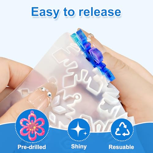 Resin Earring Mold, Set of 4 Variety Earring Casting Mold with Hole | Snowflakes Flower Leaf Shape Earring Silicone Molds for Epoxy Resin Crafting Jewelry Pendant Keychain DIY Gift - color: 4PCS Flower Jewelry Molds