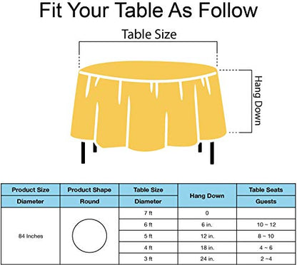 Yellow Plastic Tablecloths 2 Pack Disposable Table Covers 84 Inch Circle Bridal Shower Party Tablecovers PEVA Vinyl Table Cloths for BBQ Picnic Birthday Wedding Banquet Parties 6 ft Round Table Use - color: D03 Yellow
