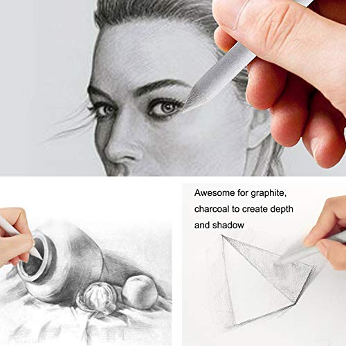 21 Pcs Blending Stumps and Tortillions Paper Art Blenders | Sandpaper Sharpener Pointer, Pencil Extension Tool, Kneaded Eraser, For Artist Charcoal Sketch Drawing