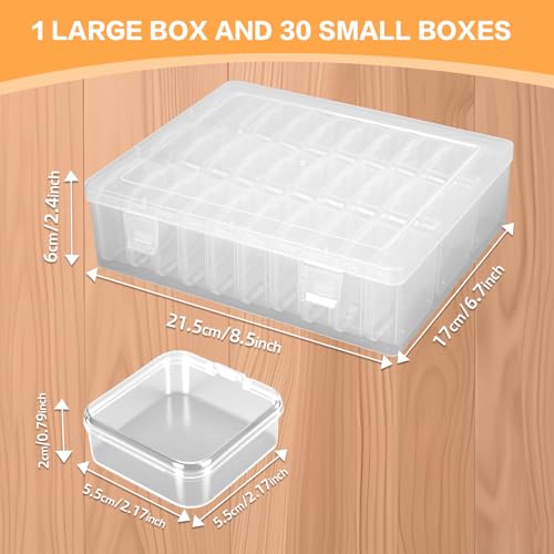 31 Clear Bead Storage Boxes with Hinged Lids | Ideal for Beads, Diamonds and Small Parts; Stackable Design for Easy Access; Snap-On Lids Keep Items Dust-Free & Organized