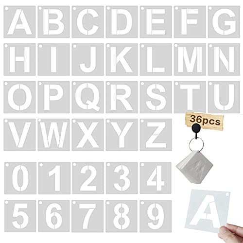 2 Inch Reusable Letter & Number Stencils - 36 Pcs Alphabet Art Craft Templates - size: Font Sizes:2 Inch