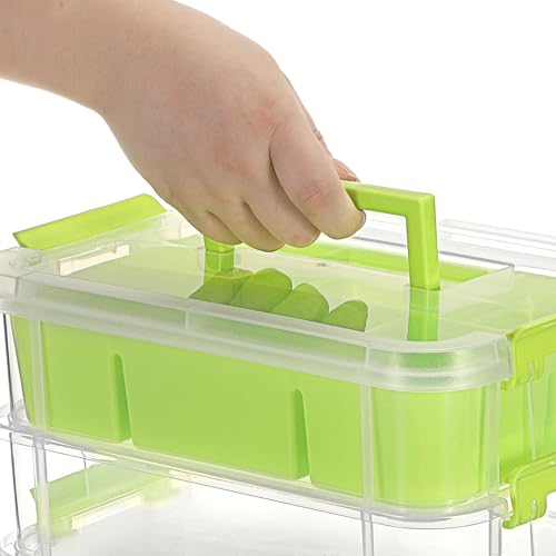 JUXYES 4-Tiers Plastic Stack Carry Storage Containers Box wih Handle Lids - color: Green