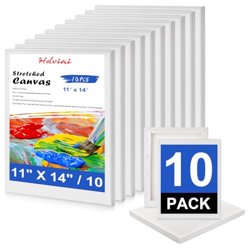 Stretched Canvas for Painting - 11x14 Inch/10 Canvas Value Pack - Triple Primer Acid Free 100% Cotton Blank Canvas for Painting Supplies Oil and Acrylic Pouring Art Watercolor - size: 10 Pack - 11x14 Inches