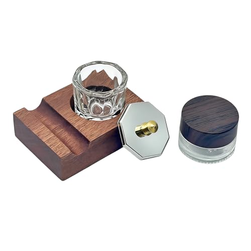 Wooden Dip Pen Holder with Ink Well, Pen Rest with 2 Empty Glass Ink Containers, Desktop Calligraphy Writing Set for Oblique Nib Dip Pens