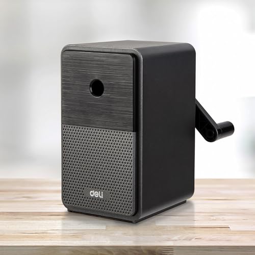 Deli Manual Pencil Sharpener, Black | Auto-in Hand Crank Pencil Sharpener with Adjustable Point for Colored Pencils, Students, Kids, Classroom, Home, Office - color: B-black