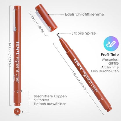 KEMYR 10 Sizes Sepia Fineliner Micro Drawing Pens, Waterproof Pigment Ink | Archival Ink,AP Certified,With Case,0.05-1.0mm, for Illustration,Journaling,Sketching,Manga,Drawing,Artists And Beginners - color: Sepia Micro Pens 10 SIZES,0.05-1.0mm, style: 10