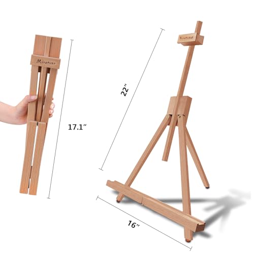 Miratuso Painting Easel, A-Frame Wooden Tabletop Easel Display Stand | Adjustable, Holding Canvas Up to 22" High, Foldable, Portable Multiple Use Photo and Sign Holder, Gift for Artist Beginner - style: Single