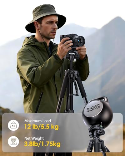 UBeesize 74" Camera Tripod with Phone Holder and Remote, Heavy Duty Tripod Stand with Portable Bag for Phone and Camera, Compatible with DSLR Cameras, Cell Phones, Spotting Scopes and Binoculars - size: 74Inches