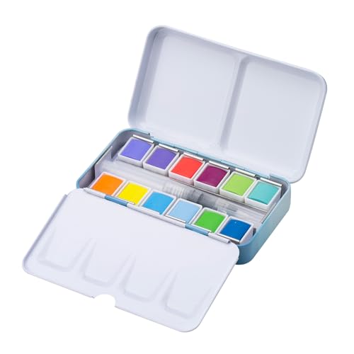 MEEDEN Pastel Watercolor Paint Set : 12 Colors Travel Watercolor Set with Brush in Half Pans - Portable Watercolor Paints for Adults & Artist - color: Pastel Colors