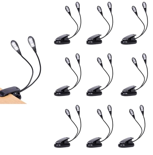 10 Pack Music Stand Lights - Musician Piano Light Clip On, USB & AAA Battery Powered, Eye Care & Portable, LED Book Reading Lamp, 4 Brightness, Ideal for Orchestra, Sheet Music, Guitar (Dual Arm) - size: 10 Pack