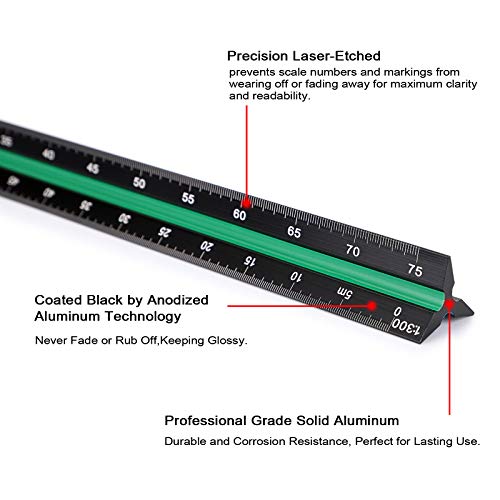 OwnMy 3 Pack 30CM Solid Aluminum Triangular Architect Scale Ruler Set | 3-Colors-Groove Architectural and Engineer Scale Metal Rulers, Clear Scale Metal Drafting Rulers for Civil Engineer Blueprint - style: Metric Scale