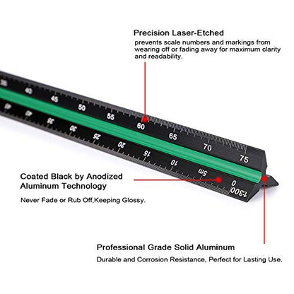 OwnMy 3 Pack 30CM Solid Aluminum Triangular Architect Scale Ruler Set | 3-Colors-Groove Architectural and Engineer Scale Metal Rulers, Clear Scale Metal Drafting Rulers for Civil Engineer Blueprint - style: Metric Scale