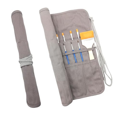 Funny live Paint Brush Holder Art Supplies, Artist Brush Holder & Storage Organizer Roll-Up Case Bag, Protect Acrylic Oil Watercolor Paintbrushes (Gray 20 Slot Pockets) - color: Gray 20 Slot Pockets
