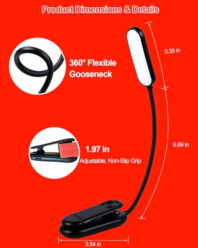 630nm Red Book Light for Reading at Night [2 Pack] - Zero Blue Light, Dimmable Reading Lights for Books in Bed, LED Book Lamp Clip on, Gift for Students Parents Nurse Studying Travel - size: Black-2 Pack