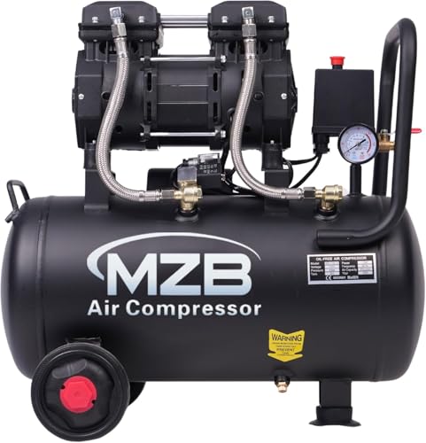 MZB 6.4 Gallon Ultra Quiet Air Compressor 110V/60Hz 1.5HP 7.41CFM MAX 115PSI Steel Tanks Oil-Free 70dB Noise Level Air Compressor with Wheels for Spray Painting, Auto Repair, Carpentry Decoration - size: MZB-1100H-24
