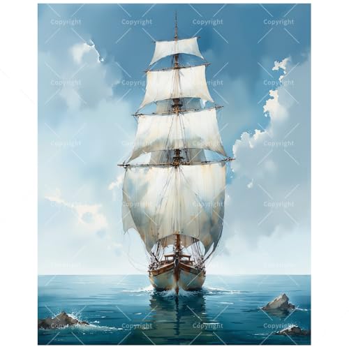 Sailing Ship Paint by Numbers Kit for Adults - DIY Tall Ship at Sea Painting on Canvas, Acrylic Paint Set, Suitable for Beginners, Nautical Art for Home Decoration or Gifts(16X20IN Framed) - color: HSX01292, size: 16X20IN Framed