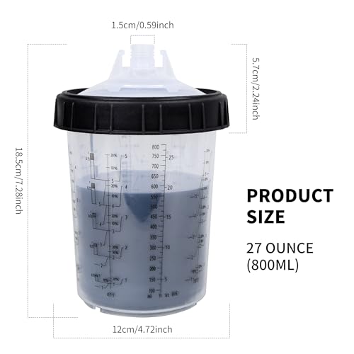 Disposable Paint Gun Cup, HVLP Paint Sprayer Gun Mixing Cups | 27 Ounce(800ML) Kit with 45 Cups and Lids System, Suitable for Automotive, Car Painting And Furniture - size: 27 ounce