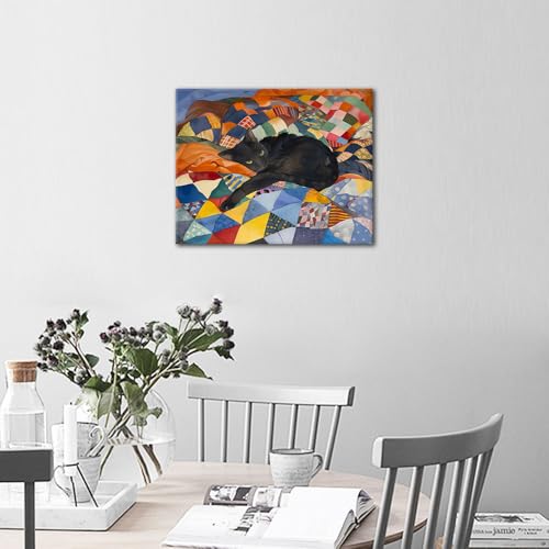 TUMOVO Paint by Numbers Kit for Adults Beginner, Adult Paint by Number Kits - Black Cat Laying on Colorful Quilt, Cozy Feline Art Painting by Numbers, DIY Pet Portrait Canvas - 16x20 Inch(Framed) - color: Cat(Framed)