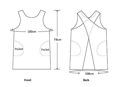 Cotton Linen Japanese Apron Halter Cross Back Bandage X Shape Aprons Two Pockets - color: Beige