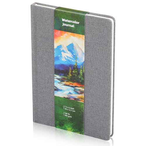 Dispowreath 7.5 x 5 in Watercolor Sketchbook Journal Square Watercolor Notebook Cold Press 140lb 300gsm Cotton Paper 48 Pages Journals Notebook Paper Pads(Gray) - color: Gray, size: 7.5x5 in