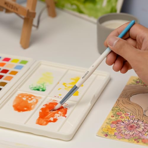MEEDEN Watercolor Paint Brush Set: 10 Pcs Art Painting Water Color Brushes | Professional Artist Paint Brushes with Flat Round Detail Types for Adults Beginners Watercolor Gouache Acrylic Inks Painting