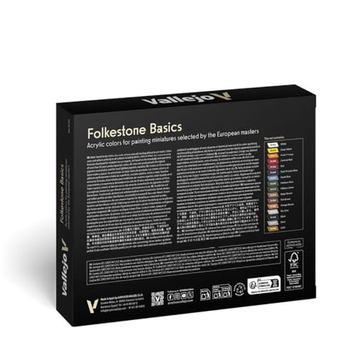Vallejo - Folkestone Basics Acrylic Paint Set | Model Color | Figure Color Series Historical Miniature Kit to Achieve Historical Accuracy with Artist-Grade Pigments | 16 Bottles x 18 ml (0.60 fl.oz.) - style: Folkestone Basics
