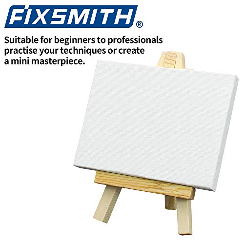 FIXSMITH 3x4 Inch Mini Stretched Canvas Easel Set- Bulk Pack of 12,Set Contains 12 Rectangle Canvases &12 Mini Easels,Small White Art Canvases & Wood Easels for Painting Craft Drawing Decoration - size: 3"X4"+ Easel