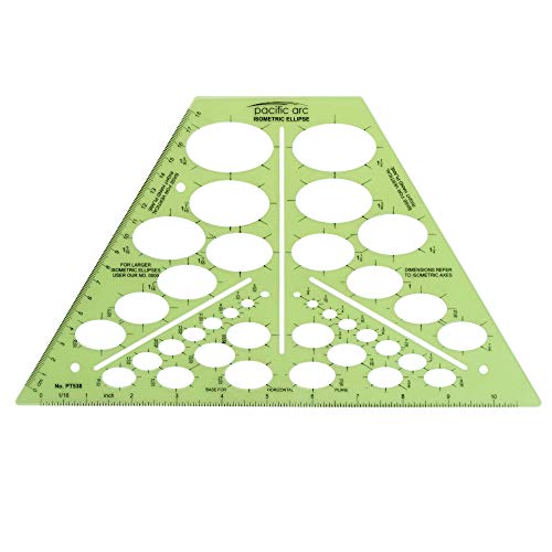 Pacific Arc Isometric Ellipse Template Guide, 38 Ellipses of 35 Degrees ranging from 1/8 inch to 1 and 9/16 inch - style: Iso Metric Ellipse