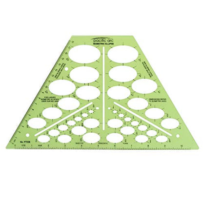 Pacific Arc Isometric Ellipse Template Guide, 38 Ellipses of 35 Degrees ranging from 1/8 inch to 1 and 9/16 inch - style: Iso Metric Ellipse