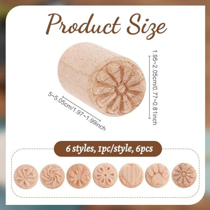 OLYCRAFT 7PCS 2x0.8 Inch Wood Pottery Tools Stamps Polymer Clay Stamp Column Wooden Stamps Round Pottery Stamp with Mixed Patterns for Clay and Ceramic