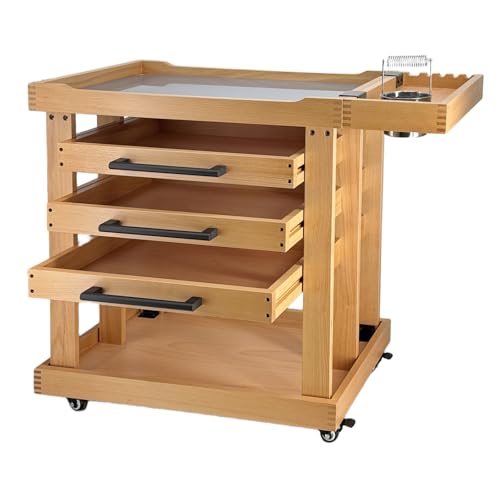 Art Supplies Storage 5-Tier Cart, Beech Wood Rolling Cart | Solid Beech wood, 3 Drawers with 4 Caster Wheels, Craft Cart , for Studio, Classroom, Artists