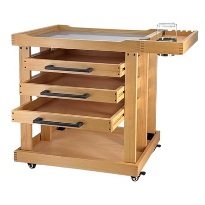 Art Supplies Storage 5-Tier Cart, Beech Wood Rolling Cart | Solid Beech wood, 3 Drawers with 4 Caster Wheels, Craft Cart , for Studio, Classroom, Artists