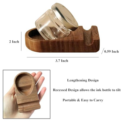 Upgrade Wooden Tilting Calligraphy Pen Holder Set Calligraphy Oblique Pen Holder Stand with Ink Bottle Container Desktop Tabel Decoration