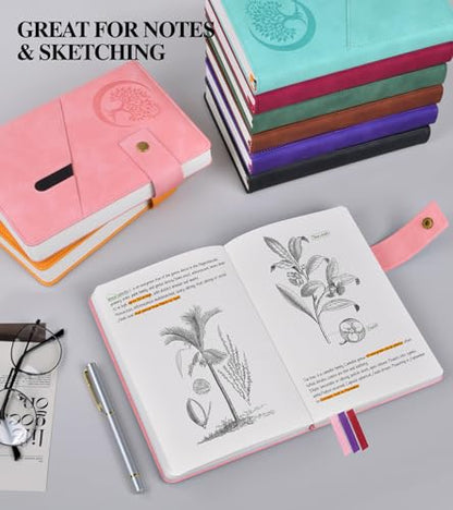 PAIBAS Blank Journal Notebook, A5 Hardcover Leather Sketchbook with 200 Pages Thick Blank Paper for Men Women, Unlined Drawing & Writing Journal, 5.9" x 8.4" Plain Notebook (pink) - color: Pink, size: Blank Page